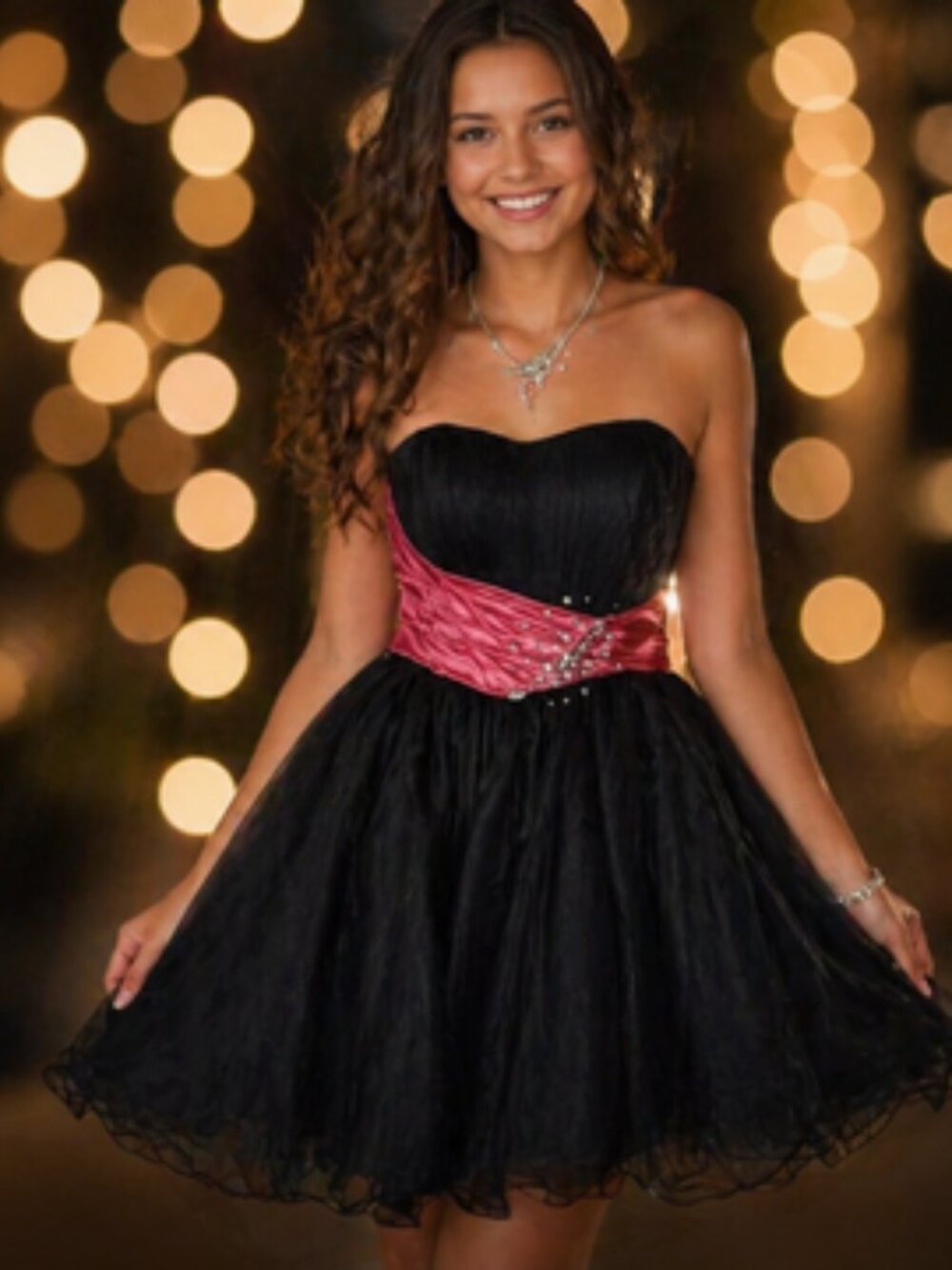 Cinderella Strapless Gown Size 8 – Black Pink Jeweled Prom Holiday Formal Dress